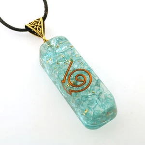 Aquamarine Orgone Pendant + Cord Necklace AND 20" Gold Chain - EMF & 5G Protect - Picture 1 of 8