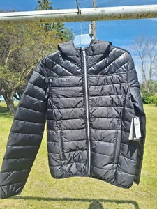 $148.00 GUESS Jet Black Light Weight Puffer Jacket Coat Women’s Size Medium - Picture 1 of 12