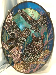 Amia Glas Sonnenfänger Eulen 17,5" x 12,5" ovale Platte Metallrahmen" $91,99 - Bild 1 von 12