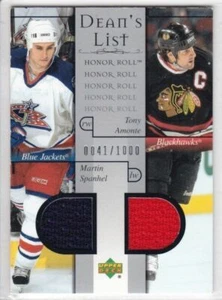 2001-02 UD HONOR ROLL MARTIN SPANHEL TONY AMONTE DOBLE CAMISETA RC JUEGO USADO DECANOS - Imagen 1 de 1