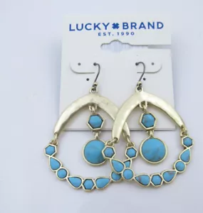 $39 Lucky Brand Gold-Tone Blue Stone Chandelier Earrings New - Picture 1 of 8