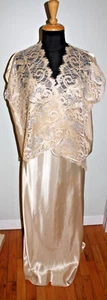 Vtg Shirley of Hollywood Gold Satin Lace Long Nightgown/Cape Peignoir Set Size M - Picture 1 of 14