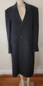 Men’s Christian Aujard 100% Wool Charcoal Gray Long Coat Size 42L EUC - Picture 1 of 7