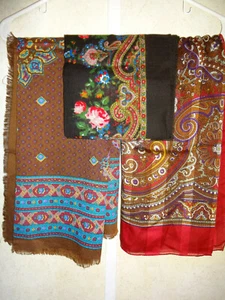 3 Vintage Womens Square Scarves Red Black Brown I Shalom Japan Berkshire Italy - Picture 1 of 12