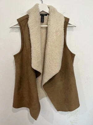 Lauren Ralph Lauren Women's Tan Faux Suede Sherpa Lined Open Vest Sz medium - Image 1 of 4
