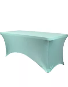 One- 8FT Rectangular Light Turquoise Spandex Tablecloth Stretchable Washable  - Picture 1 of 2
