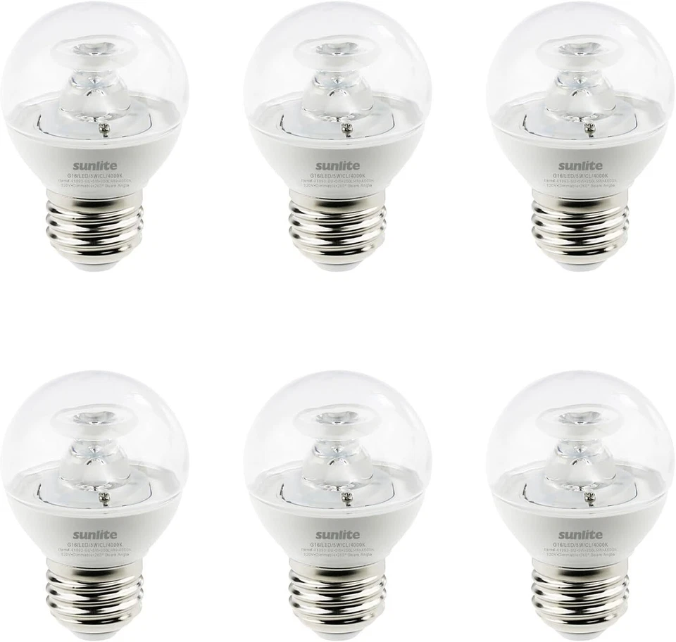 6Pack G16 Dimmable Clear Globe Light Bulb, E26 Medium Base, 5 Watts (40W), 4000K - Image 1 of 2