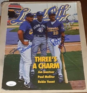 R YOUNT P MOLITOR J GANTNER SIGNED 1993 MILWAUKEE BREWERS LEADOFF PROGRAM JSA - Picture 1 of 2