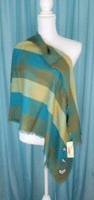 Collection 18 Olive Buffalo Check Wrap w/"Military" Patches  21X72 New With Tags - Image 1 of 3