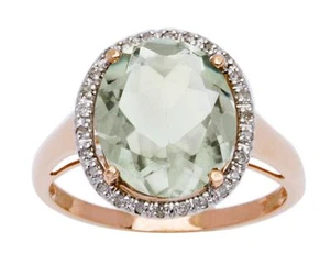 10k Rose Gold Oval 5.20ct Grün Amethyst Und Diamant Halo Ring (G-H , I1-I2) - Picture 1 of 3