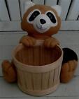 Cute Stuffed Raccoon with Wicker Basket, VERY GOOD CONDITION