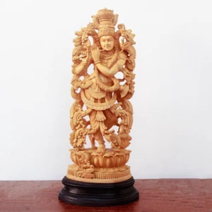 Estatua de Krishna grande escultura de madera hindú hogar jardín templo decoración regalo ídolo arte - Imagen 1 de 8
