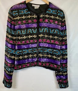 Tate Mate 100 % Seide Vintage verziert Pailletten Perlen Indien Jacke Damen 10/12? - Bild 1 von 8