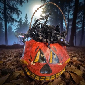 Secchiello argilla cartapesta Halloween ispirazione vintage Jack O Lanterna 2,5"x 3,25" decorazione - Foto 1 di 14