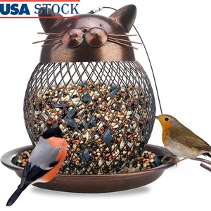 Alimentador para pájaros a prueba de ardilla con forma de gato metal resistente decoración de jardín exterior - Imagen 1 de 8