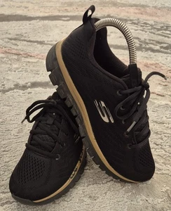 Skechers Womens Get Connected Trainers - Black And Gold - UK 4 - Picture 1 of 9