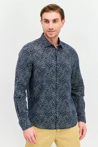 Perry Ellis L2319 Dark Sapphire Linen Long Sleeve Untucked Shirt Size XXL - Picture 1 of 4