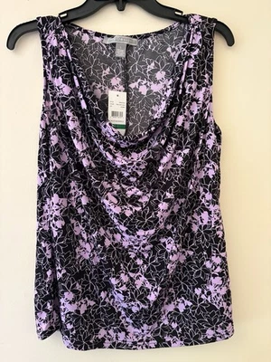 По дизайну Nordstrom без рукавов драпировки шеи Топ L фиолетовый цветочный принт новый с Ярлыками - Изображение 1 из 3