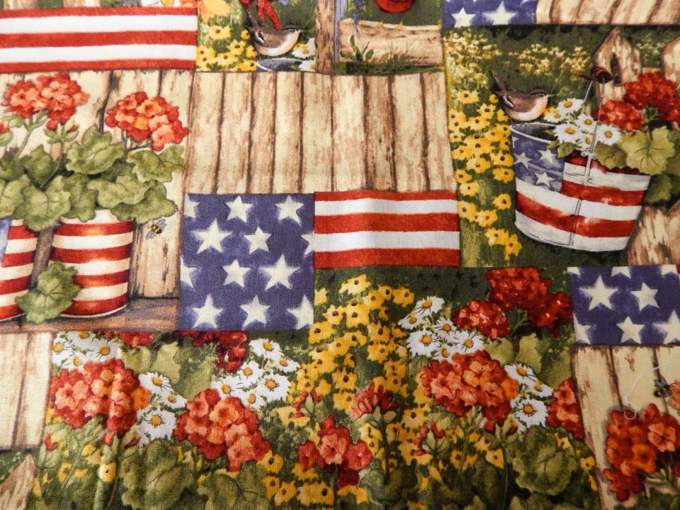 1  1/4 Yd "Patriotic Garden"  Print Cotton Fabric - Image 1 of 1