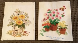Fertig (2) Handarbeit Crewel ungerahmt Floral Blumen 8x10 Vintage (161ia) - Bild 1 von 6
