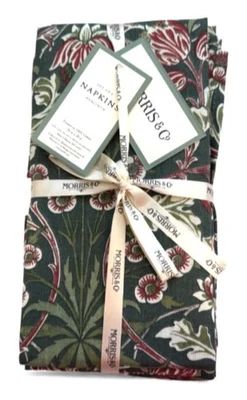 William Morris Dinner Fabric Napkins Hyacinth Green Floral Cotton 20x20 Set of 8 - Image 1 of 4