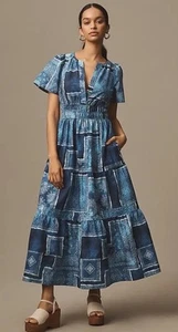 Anthropologie The Somerset Maxi Dress Bandana Patchwork Print Blue XL NWT - Picture 1 of 9
