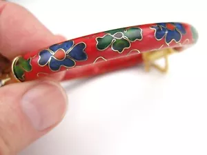 Vintage chinesischer Cloisonné Emaille rot Armreif Blumen Armband Messing aufklappbar 2,5" - Bild 1 von 9