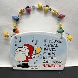 Deptartment 56 Peanuts Santa Snoopy With Bell Christmas Ceramic Ornament Plaque - Picture 1 of 4