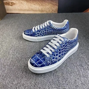 Tenis de cuero exótico pátina azul para hombre | Zapatos bajos de lujo hechos a mano - Imagen 1 de 9