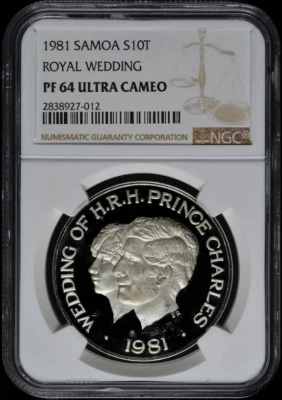 :1981 S$10-TALA SAMOA NGC PR 64 UC PRINCE CHARLES ROYAL WEDDING KM#44 RARE R8  - Image 1 of 2
