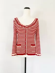 ALANNAH HILL striped ruffle knit Shy Little Side Glance Cardigan top /sz 12 / 10 - Picture 1 of 12