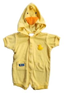 Carter's Duckie 3-6 Month Hooded Rubber Ducky Bathrobe Swimsuit Cover Up Romper 