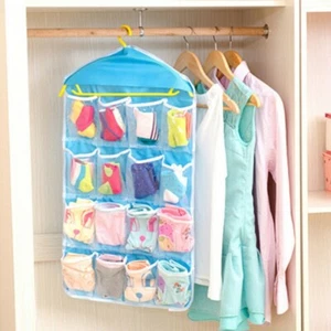 16 Pockets Hanging Wardrobe Clear Bag Storage Organizer Clothes Socks Bra Hanger - Picture 1 of 16