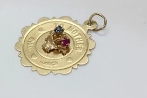 VINTAGE 14k GOLD TO MOTHER FLOWER 2D BASKET CHARM PENDANT 14karat Mom Gems - Picture 1 of 1