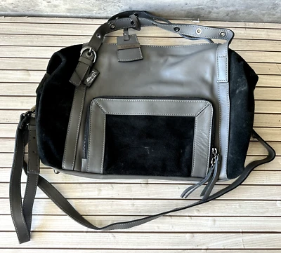 Bolso de gamuza de cuero italiano vintage A Bellucci Pelletterie negro y gris con bolsa antipolvo Foto 1 de 4