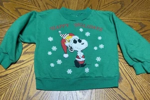 Vintage Peanuts Snoopy Woodstock Christmas Santa Green Kids Yiuth Sweatshirt 7? - Picture 1 of 8