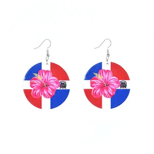 Personalized Flower Flag Round Chunk Choker Hook Earrings Jewelry For Women - Picture 1 of 5