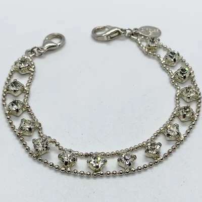 PULSERA TENIS CARAOLEE ESTRÁS TONO PLATA BOLA CADENA 7,25” FIRMADA  Foto 1 de 4