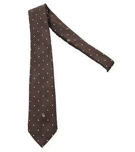Christian Dior Mens Italian Silk Blend Tie Brown Polka Dot - Picture 1 of 8
