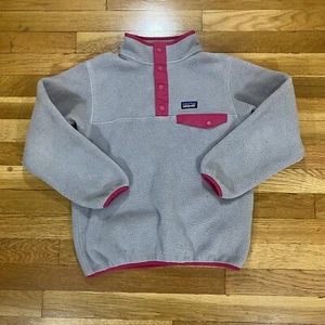 Patagonia Synchilla Snap T Girls Size Medium 10 Gray Pink Fleece - Picture 1 of 9