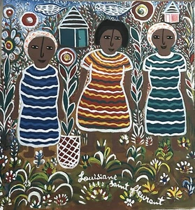 16x17 Original painting Art by LOUISIANE SAINT FLEURANT-HAITI HAITIAN-PRIMITIVE - Picture 1 of 1