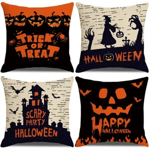 NEW 4PCS Halloween Funny Pumpkin Pillow Sofa Headrest Cushion Cover Bed Decor - Picture 1 of 51