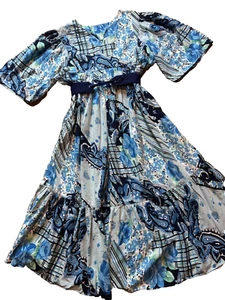 Vintage 60s 70s Boho Hippy Belted Muumuu Kimono Sleeve Paisley Tent Maxi Dress L - Picture 1 of 11