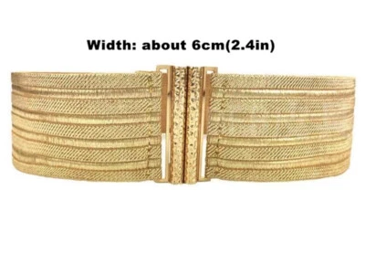 Moda Feminina Cinto Elástico Dourado Cintura Dourada Metal Fivela Vestido Cintura - Imagem 1 de 4