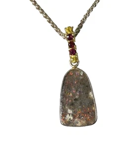 Louisiana Opal  Solid Sterling Silver & 18k Gold Natural Ruby , Sapphire Pendant - Picture 1 of 14