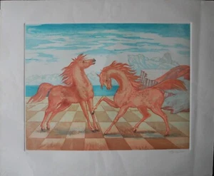 Aligi Sassu incisione "LE CAVALLE DI ABDEROS" 86x70 firmata numerata 1977 - Foto 1 di 7