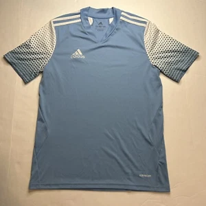 Adidas Kids Aeroready Blue & White Honey Comb Sleeve V Neck Shirt Sz L (13-14Y) - Picture 1 of 7