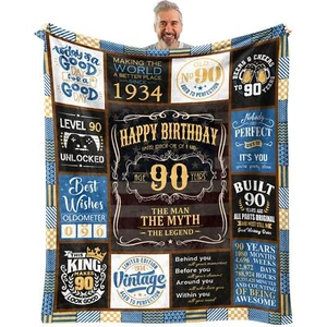 90th Birthday Blanket 60 x 50 inch - 90th Birthday Gifts for Men - 90 Year Ol... - Picture 1 of 7