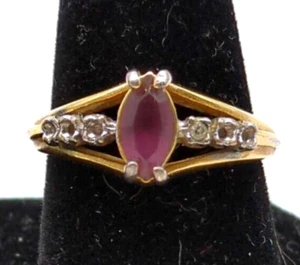 Vintage Vargas Gold Elektroplatte Rubin (?) Marquise Ring Größe 6 REPARATURBEDARF - Bild 1 von 7