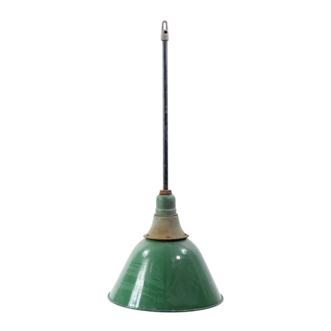 1940s 19 in. Green Steel Enameled Factory Pole Pendant Light Cover